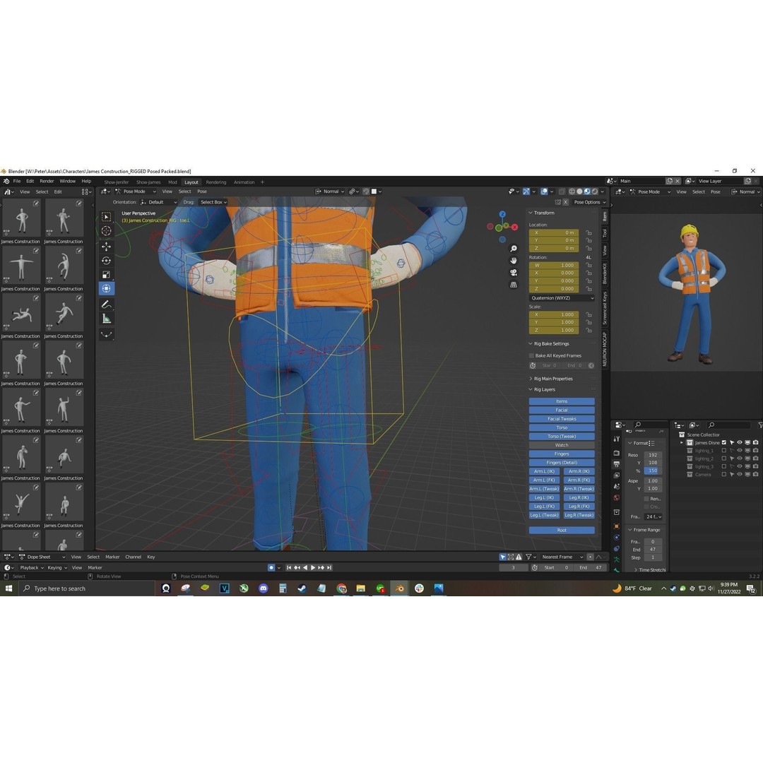 Cartoon Worker Builder 3D Model – Low Poly Rigged Character for Animation - View 13