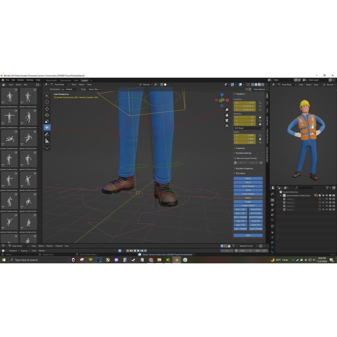 Cartoon Worker Builder 3D Model – Low Poly Rigged Character for Animation - View 14