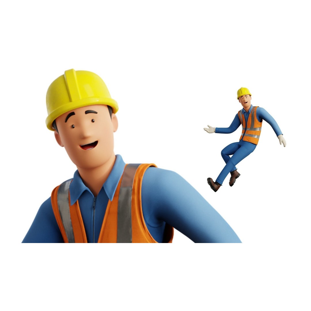 Cartoon Worker Builder 3D Model – Low Poly Rigged Character for Animation - View 15