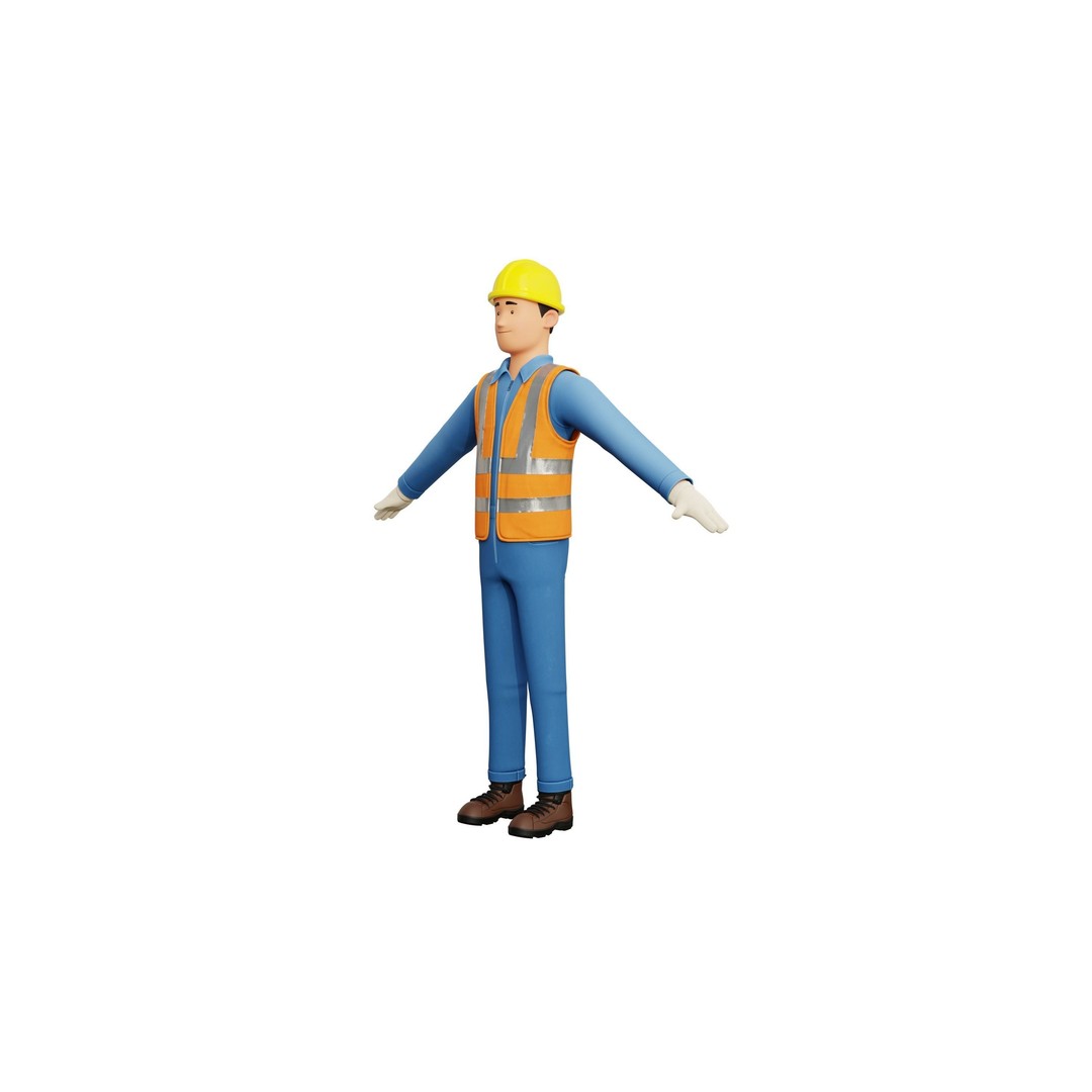 Cartoon Worker Builder 3D Model – Low Poly Rigged Character for Animation - View 17