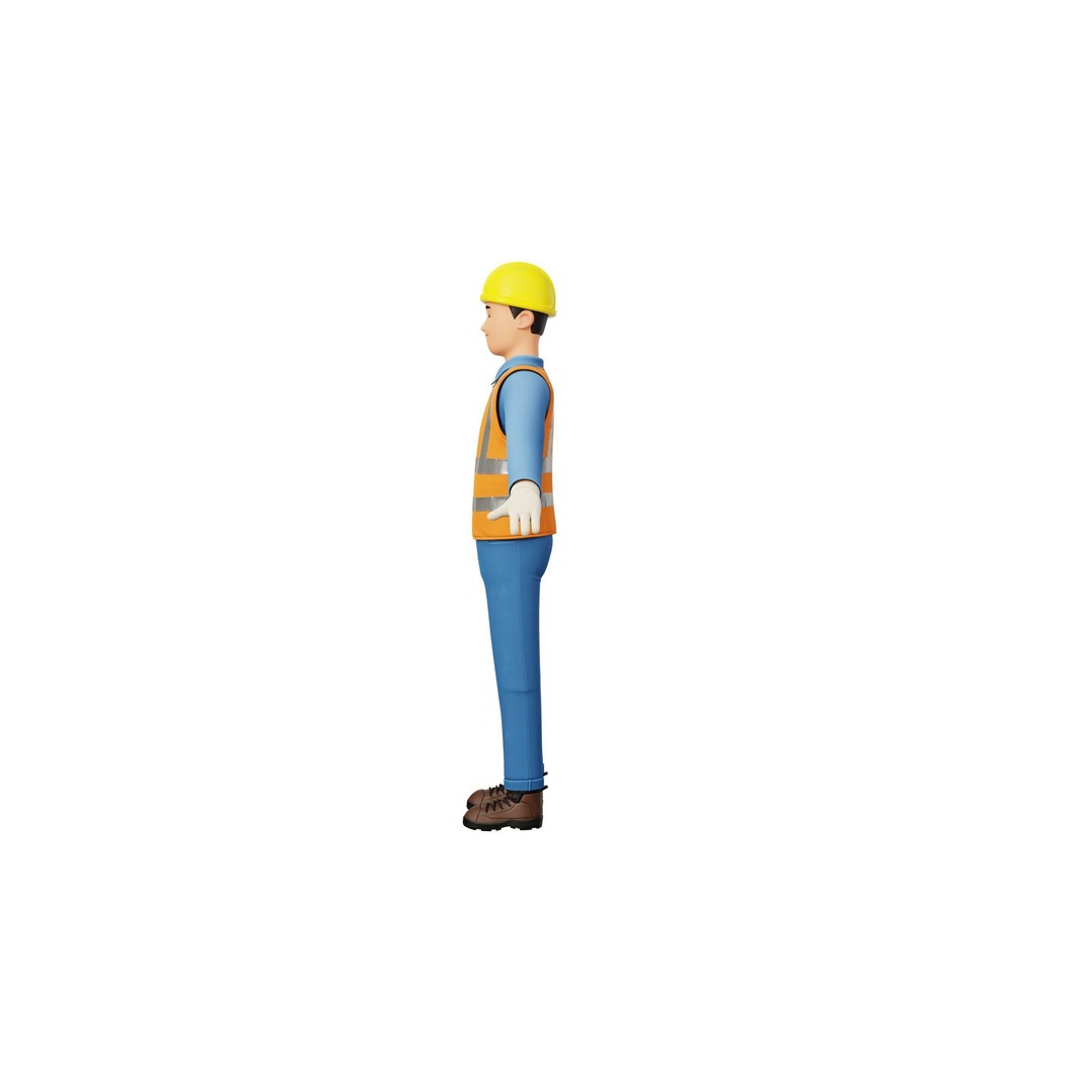 Cartoon Worker Builder 3D Model – Low Poly Rigged Character for Animation - View 18
