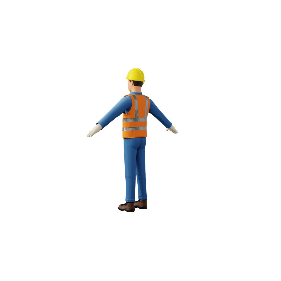 Cartoon Worker Builder 3D Model – Low Poly Rigged Character for Animation - View 19