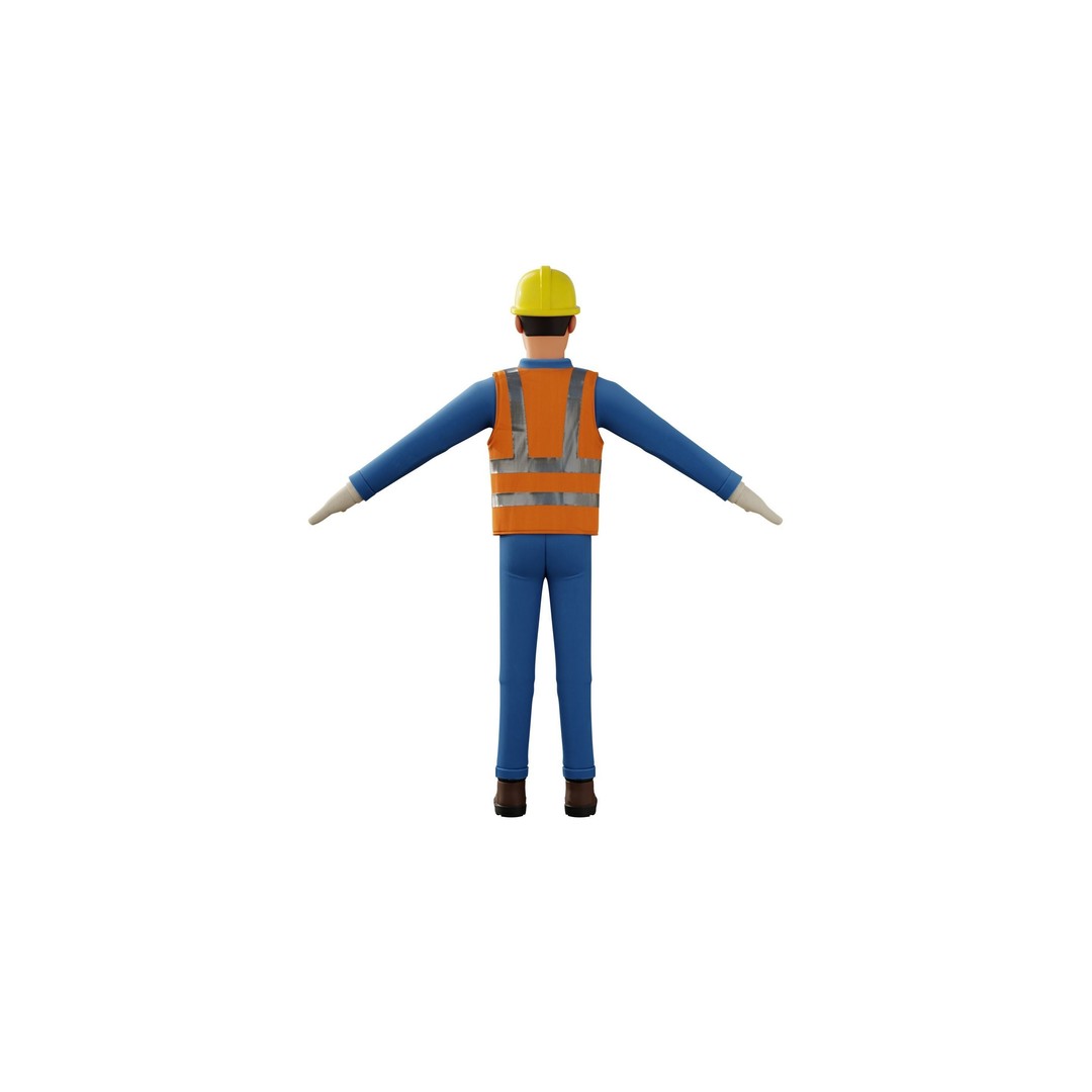 Cartoon Worker Builder 3D Model – Low Poly Rigged Character for Animation - View 20