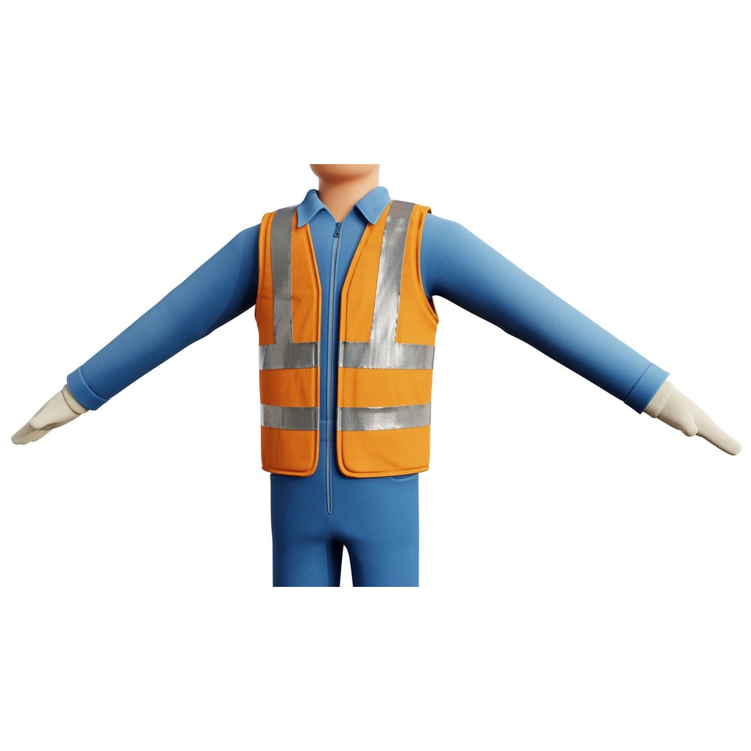 Cartoon Worker Builder 3D Model – Low Poly Rigged Character for Animation - View 22