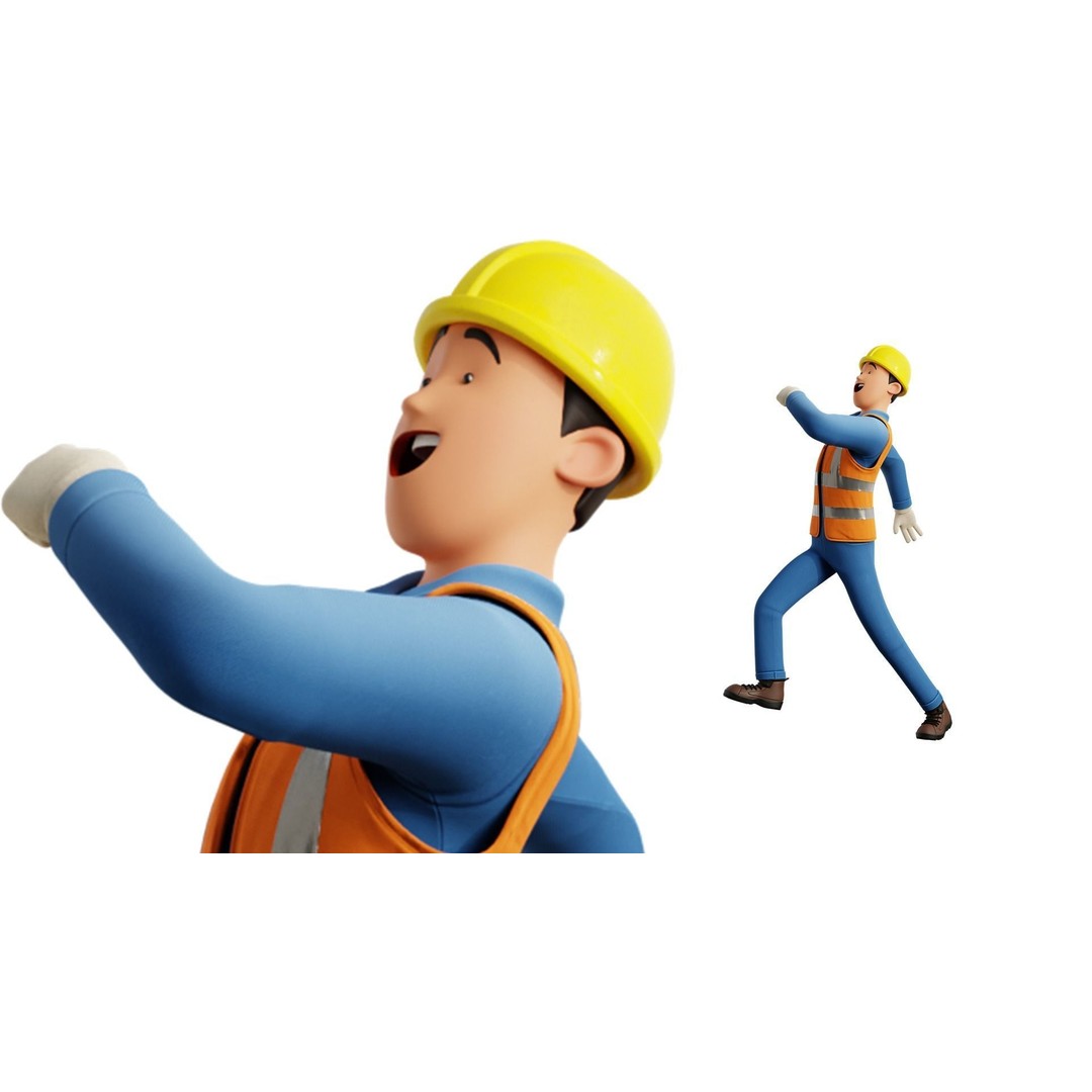 Cartoon Worker Builder 3D Model – Low Poly Rigged Character for Animation - View 23