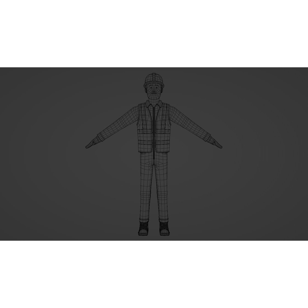 Cartoon Worker Builder 3D Model – Low Poly Rigged Character for Animation - View 24