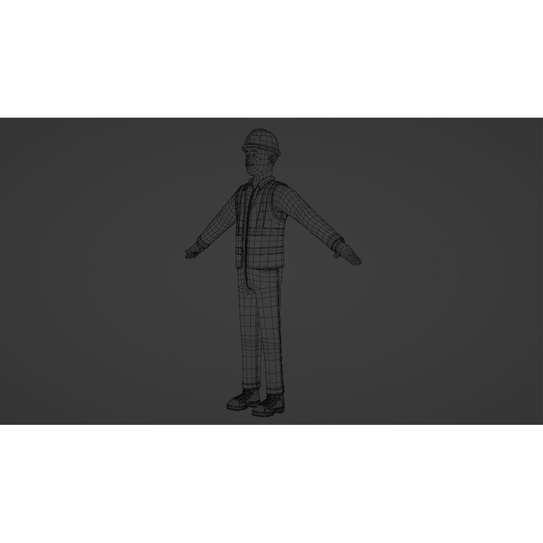 Cartoon Worker Builder 3D Model – Low Poly Rigged Character for Animation - View 25