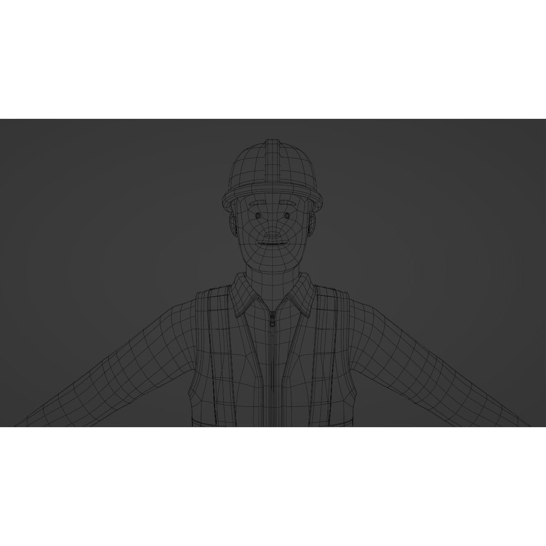Cartoon Worker Builder 3D Model – Low Poly Rigged Character for Animation - View 29