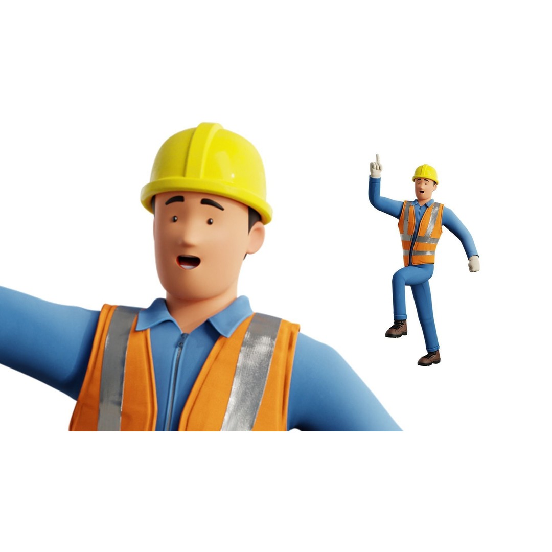 Cartoon Worker Builder 3D Model – Low Poly Rigged Character for Animation - View 31