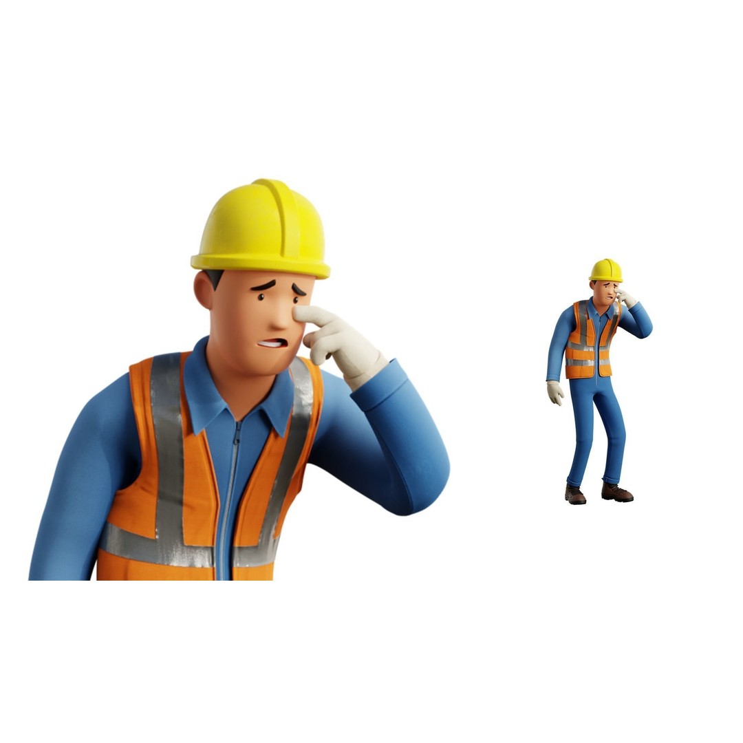 Cartoon Worker Builder 3D Model – Low Poly Rigged Character for Animation - View 32