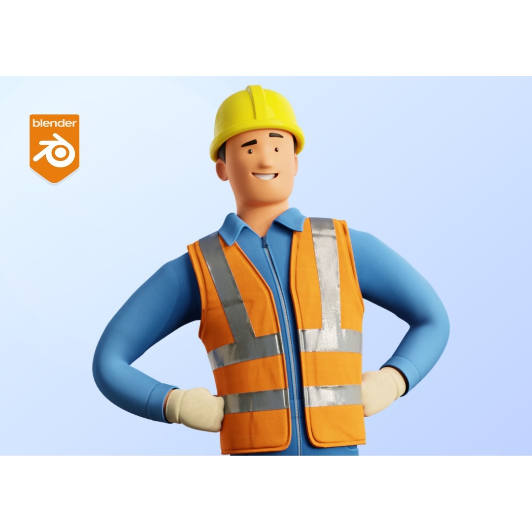Cartoon Worker Builder 3D Model – Low Poly Rigged Character for Animation - View 33