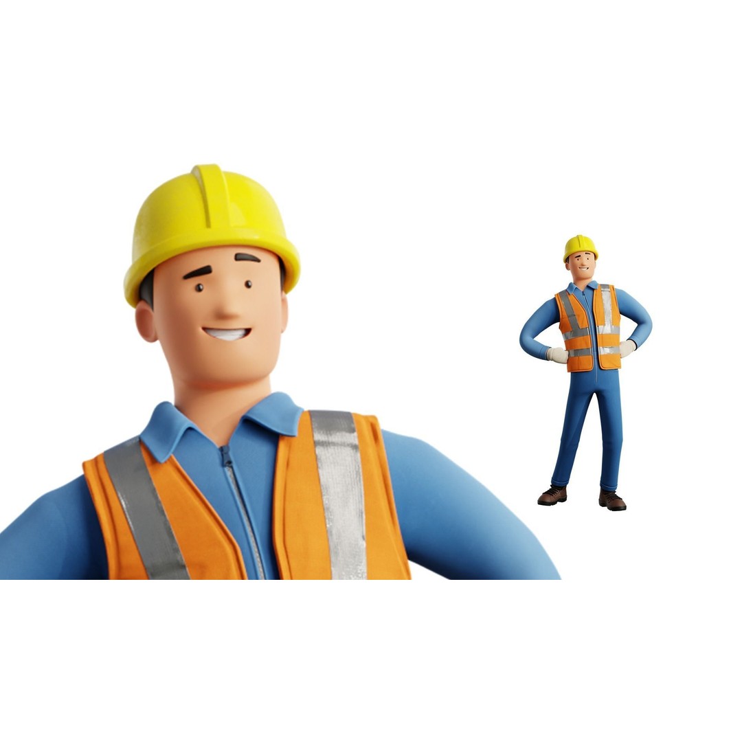 Cartoon Worker Builder 3D Model – Low Poly Rigged Character for Animation - View 6
