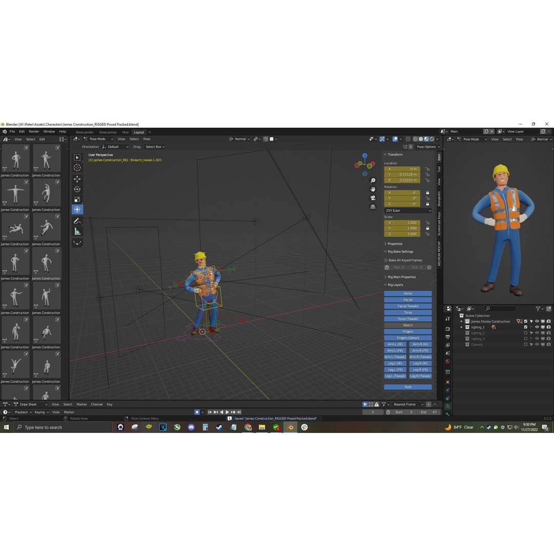 Cartoon Worker Builder 3D Model – Low Poly Rigged Character for Animation - View 7