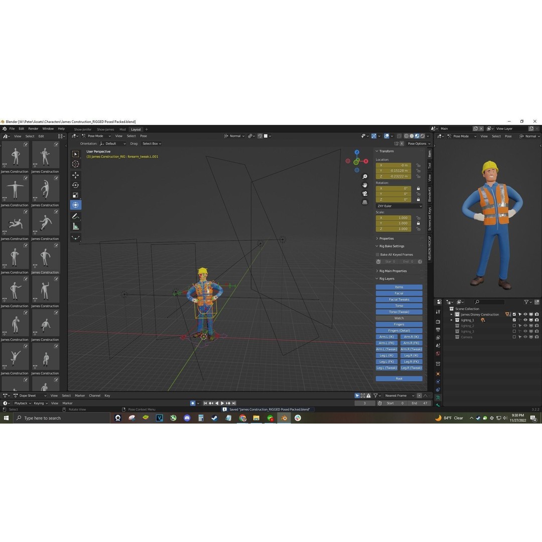 Cartoon Worker Builder 3D Model – Low Poly Rigged Character for Animation - View 9