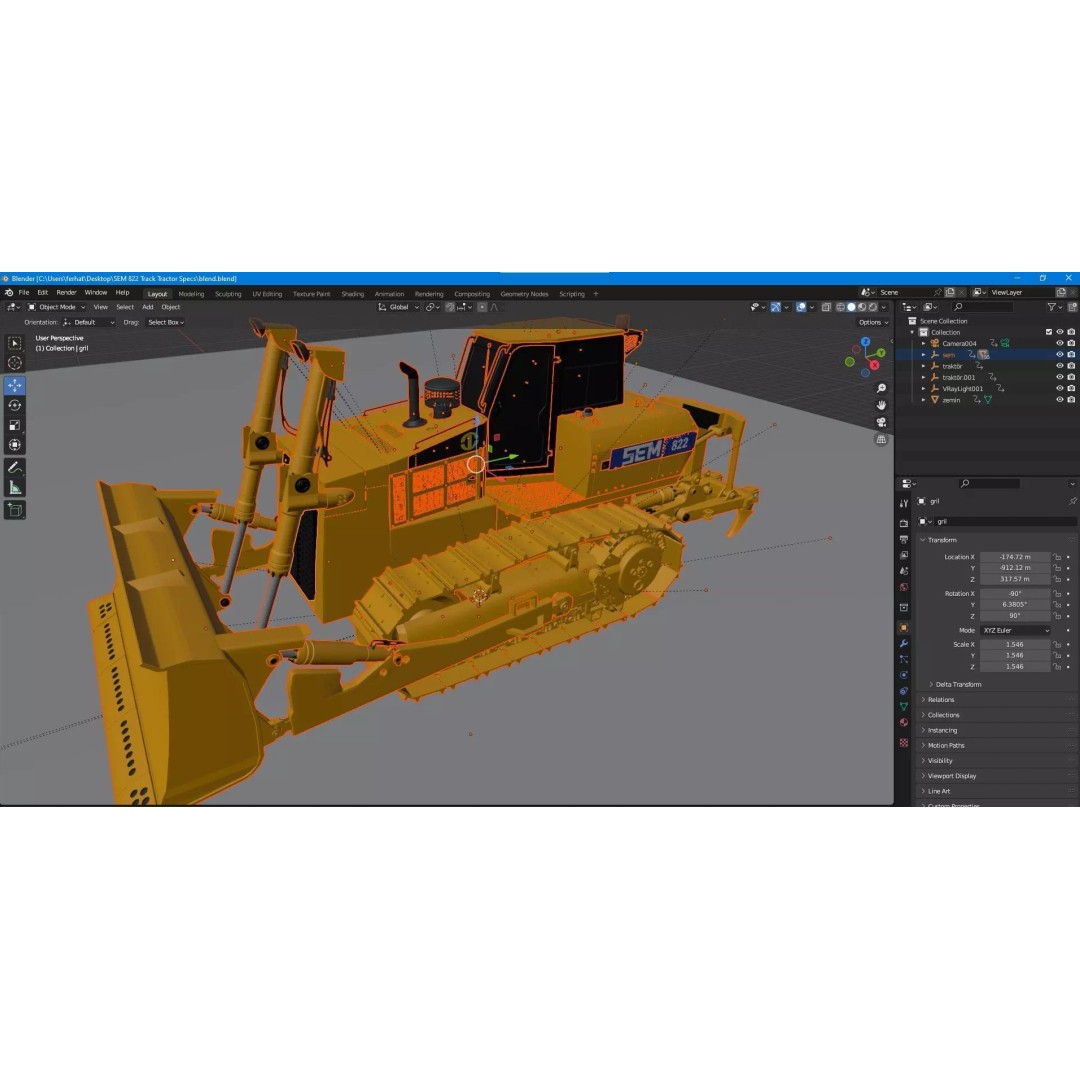 SEM 822 Track Tractor 3D Model – High Poly Industrial Vehicle, FBX, OBJ