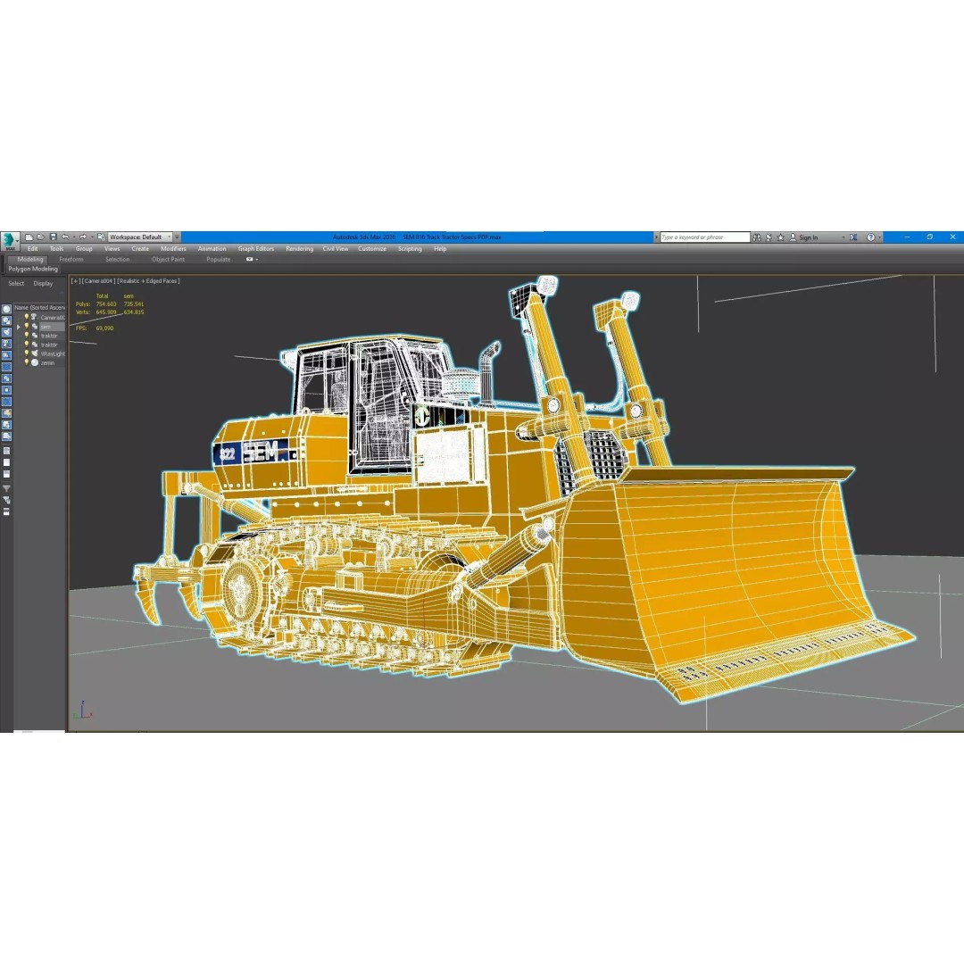 SEM 822 Track Tractor 3D Model – High Poly Industrial Vehicle, FBX, OBJ - View 14