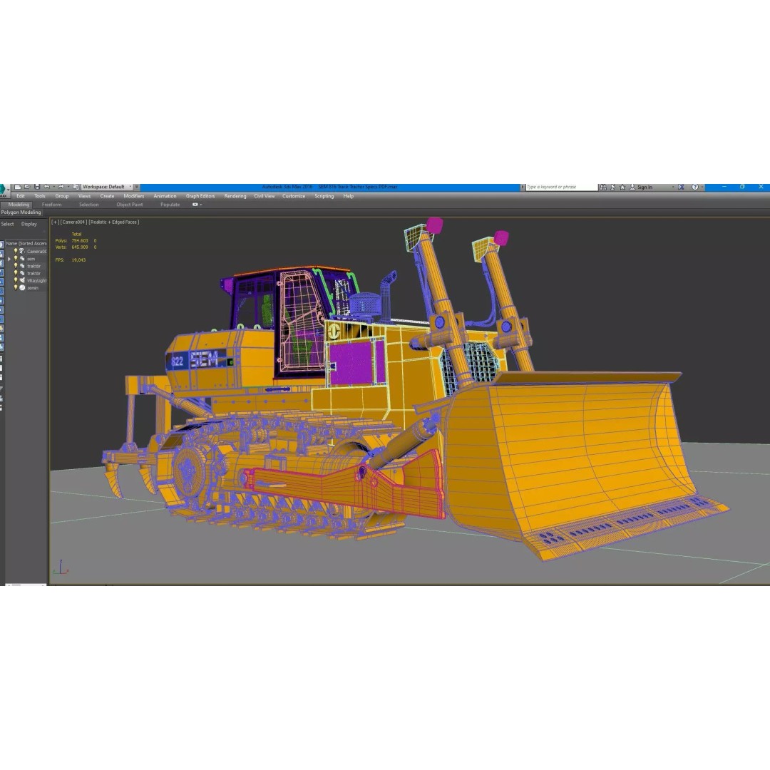 SEM 822 Track Tractor 3D Model – High Poly Industrial Vehicle, FBX, OBJ - View 15