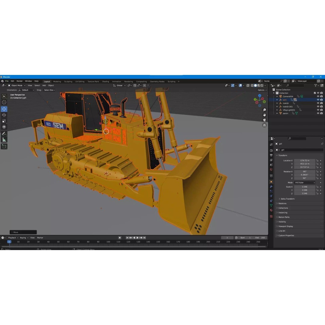 SEM 822 Track Tractor 3D Model – High Poly Industrial Vehicle, FBX, OBJ - View 22