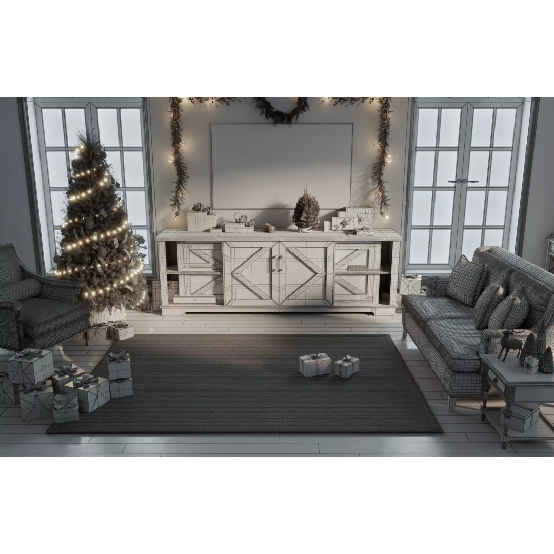 Cozy Christmas Living Room 3D Model – Low Poly PBR Asset, FBX - View 10