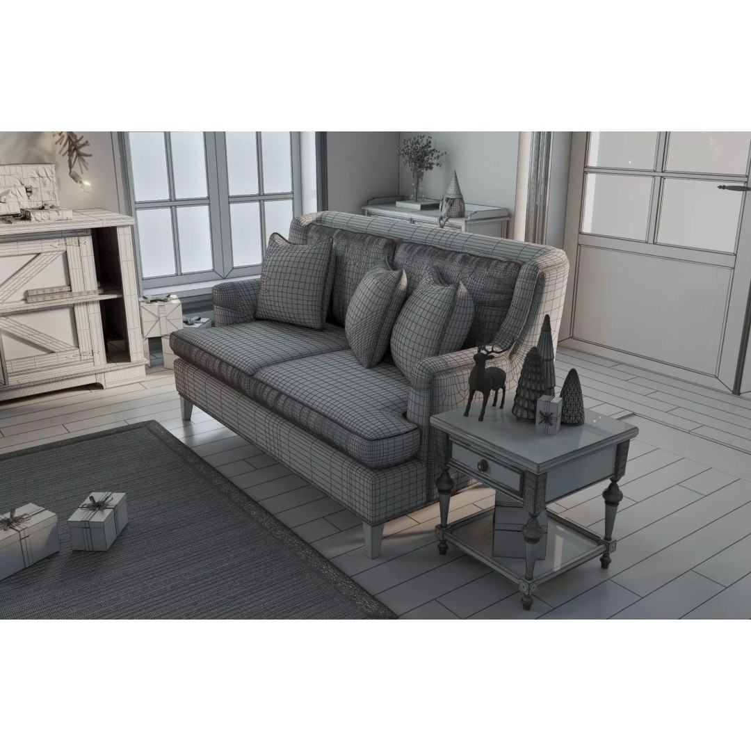 Cozy Christmas Living Room 3D Model – Low Poly PBR Asset, FBX - View 11