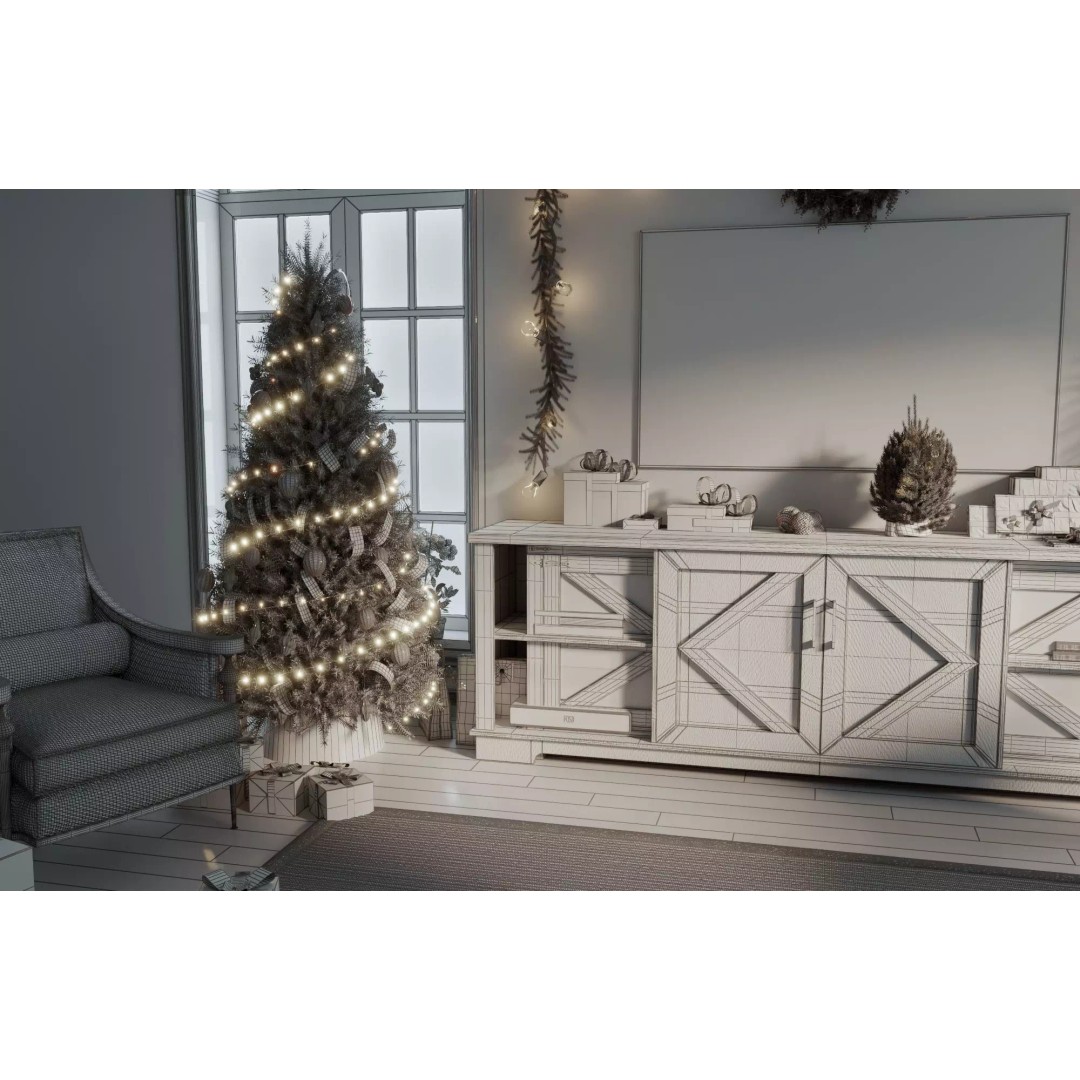 Cozy Christmas Living Room 3D Model – Low Poly PBR Asset, FBX - View 12
