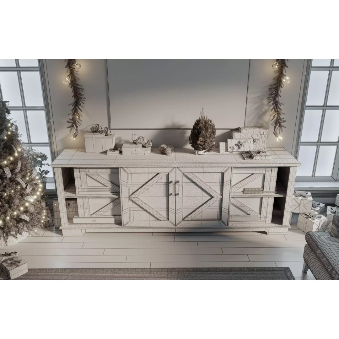 Cozy Christmas Living Room 3D Model – Low Poly PBR Asset, FBX - View 13