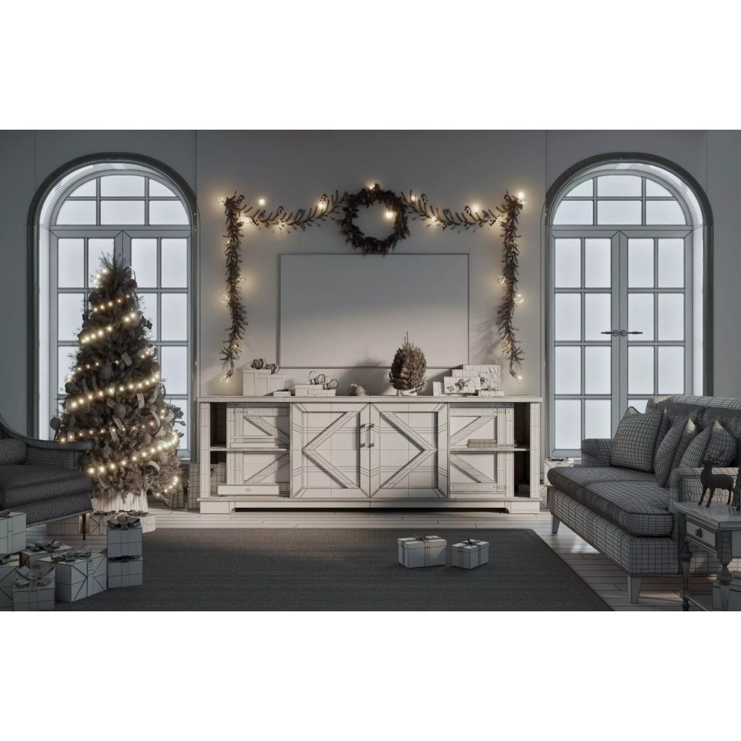Cozy Christmas Living Room 3D Model – Low Poly PBR Asset, FBX - View 8