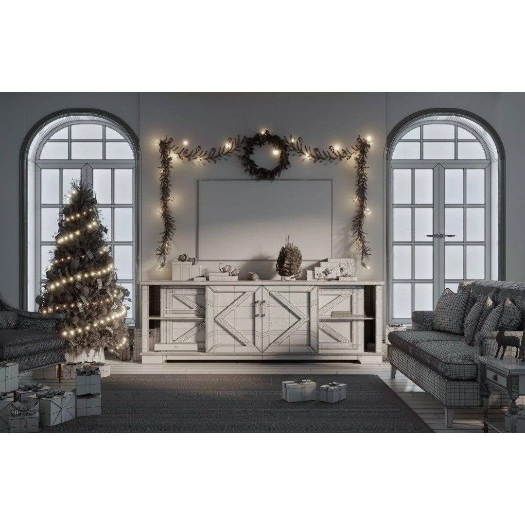 Cozy Christmas Living Room 3D Model – Low Poly PBR Asset, FBX - View 9