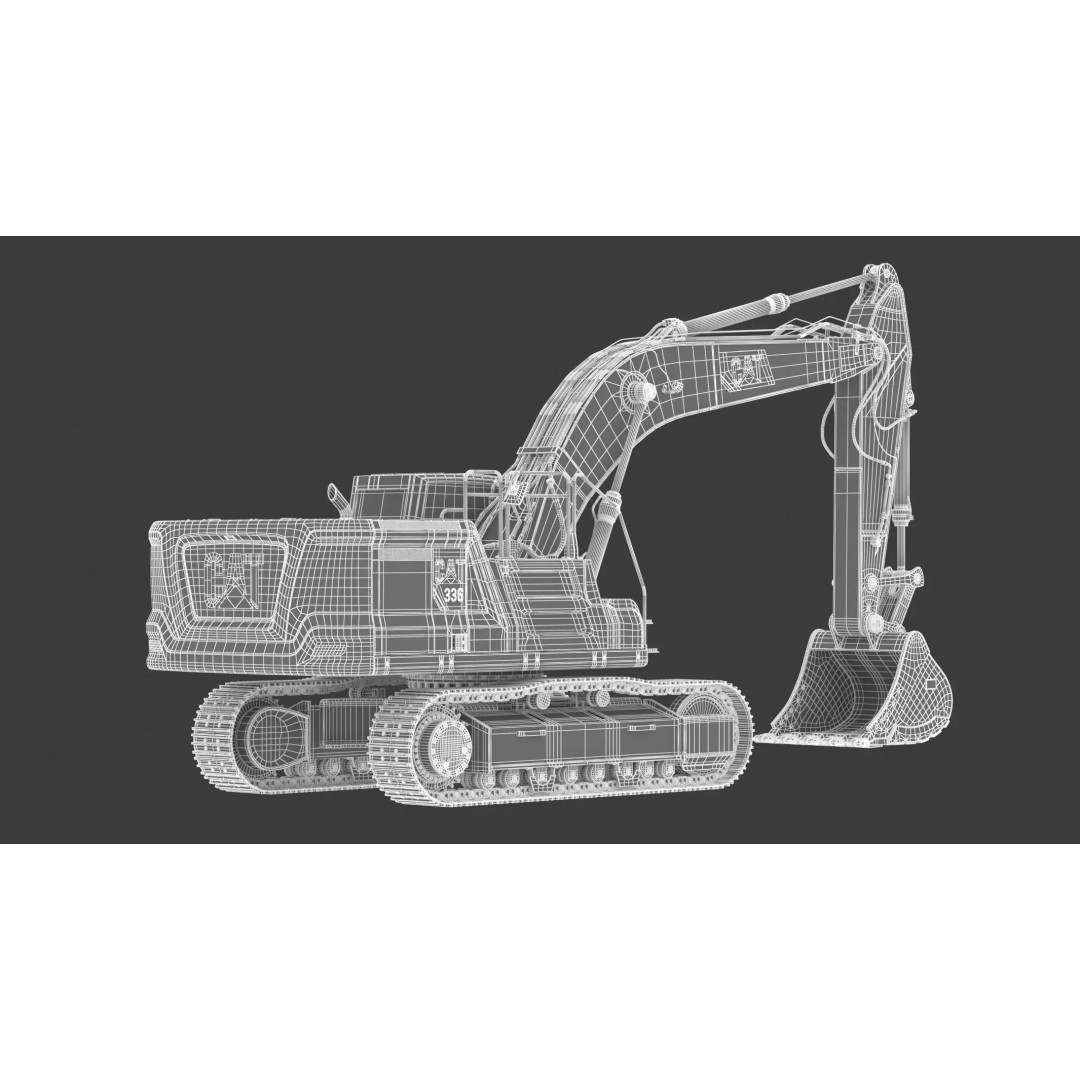 CAT Large Excavator 336 3D Model – High Poly PBR Asset, FBX & OBJ - View 19