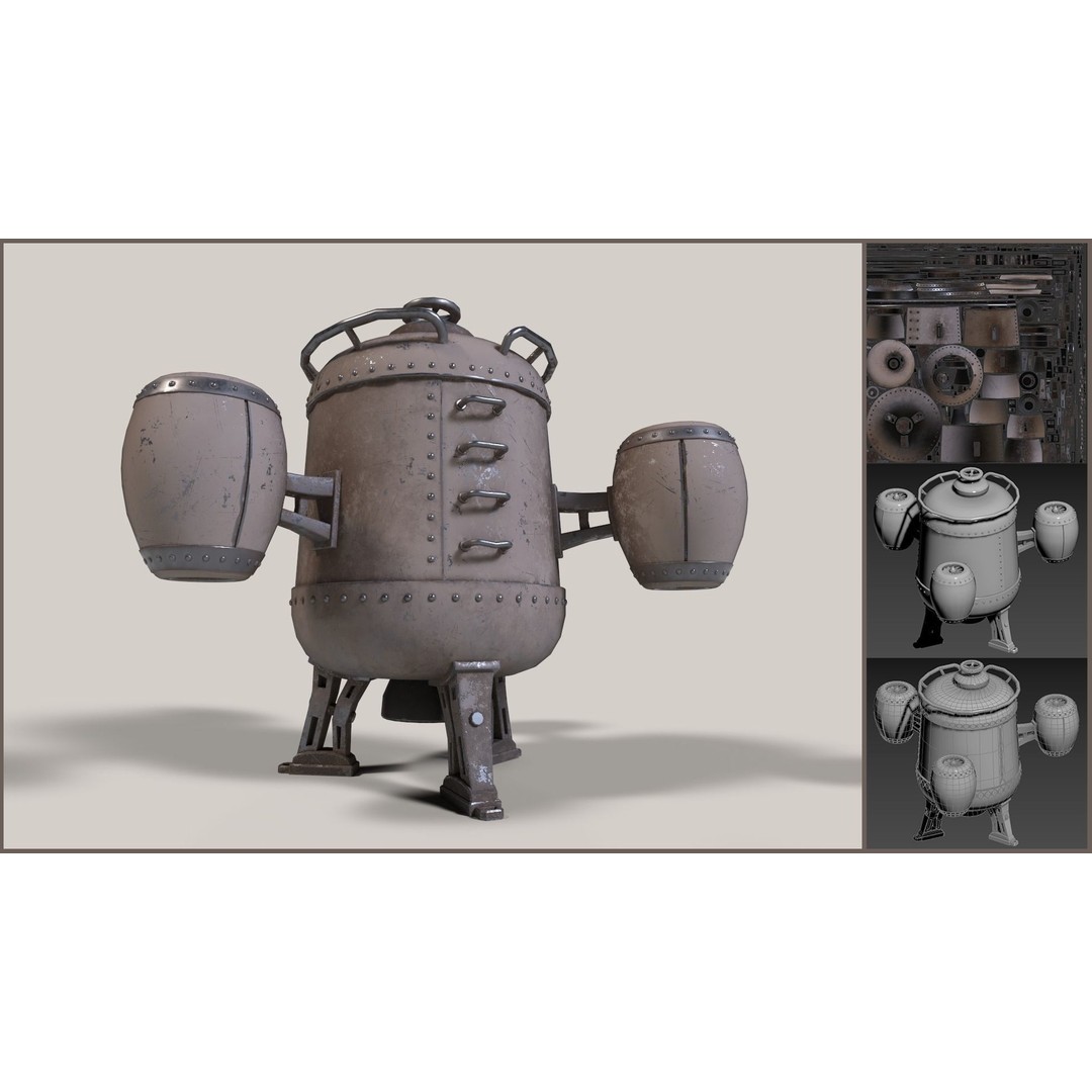 Stylized Flying Machine 3D Model – Low Poly Game Asset, FBX, OBJ - View 3