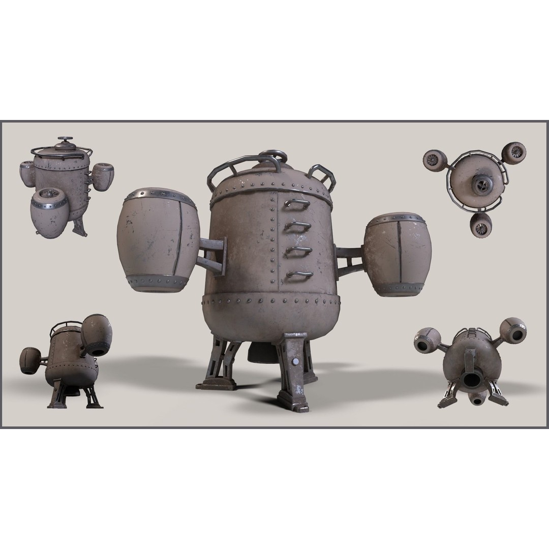 Stylized Flying Machine 3D Model – Low Poly Game Asset, FBX, OBJ - View 4