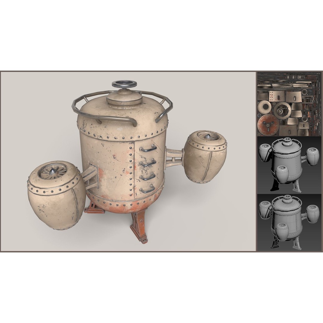 Stylized Flying Machine 3D Model – Low Poly Game Asset, FBX, OBJ - View 5