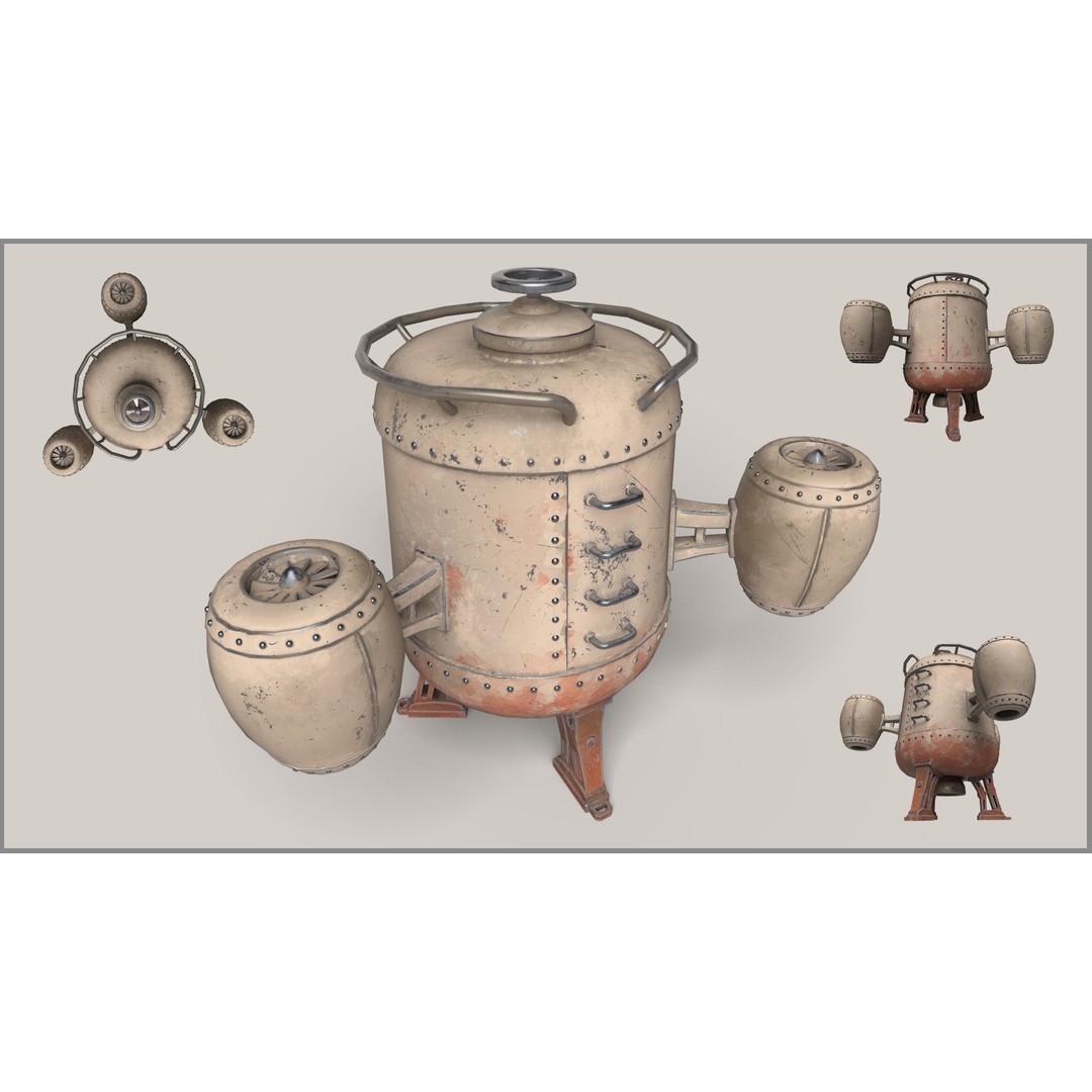 Stylized Flying Machine 3D Model – Low Poly Game Asset, FBX, OBJ - View 6