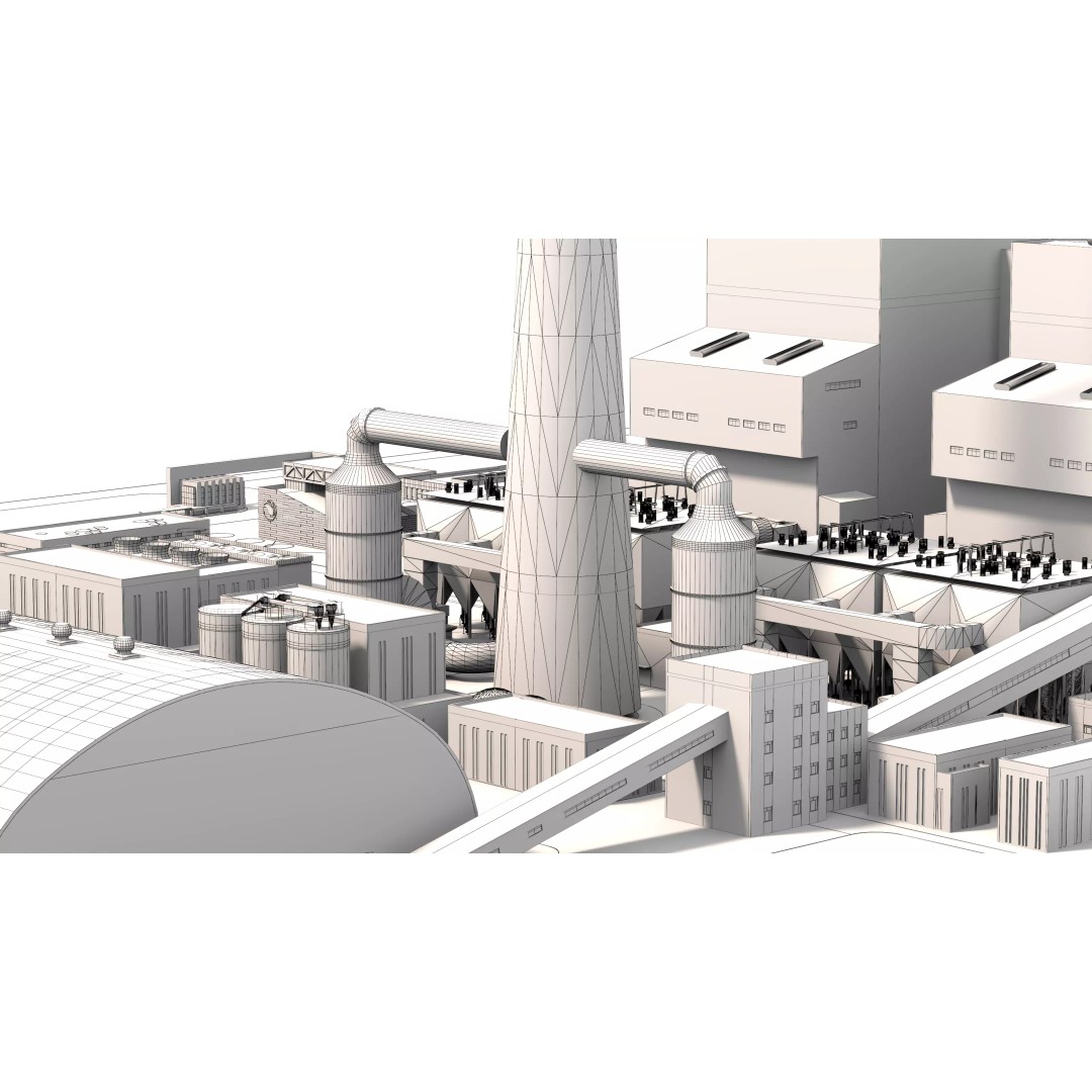 Power Plant 3D Model – Detailed Industrial Facility, FBX, OBJ