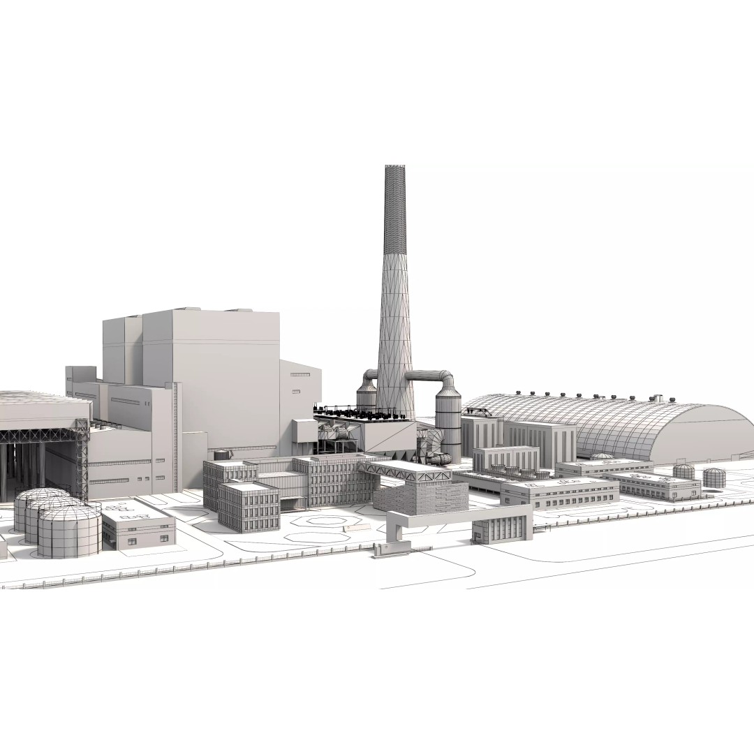 Power Plant 3D Model – Detailed Industrial Facility, FBX, OBJ - View 22