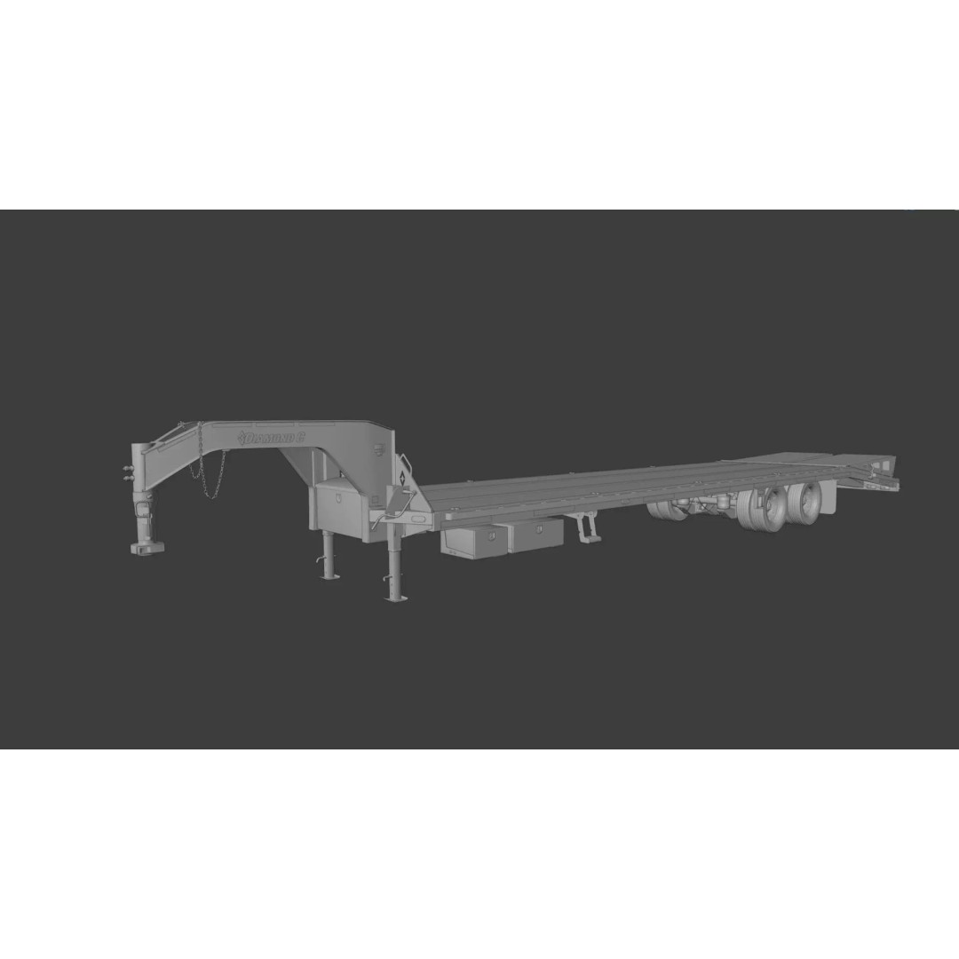 Gooseneck Flatbed Ramp Trailer 3D Model – Game Ready, PBR, Blender - View 22