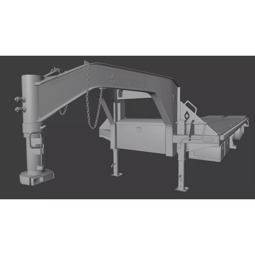 Gooseneck Flatbed Ramp Trailer 3D Model – Game Ready, PBR, Blender - View 24