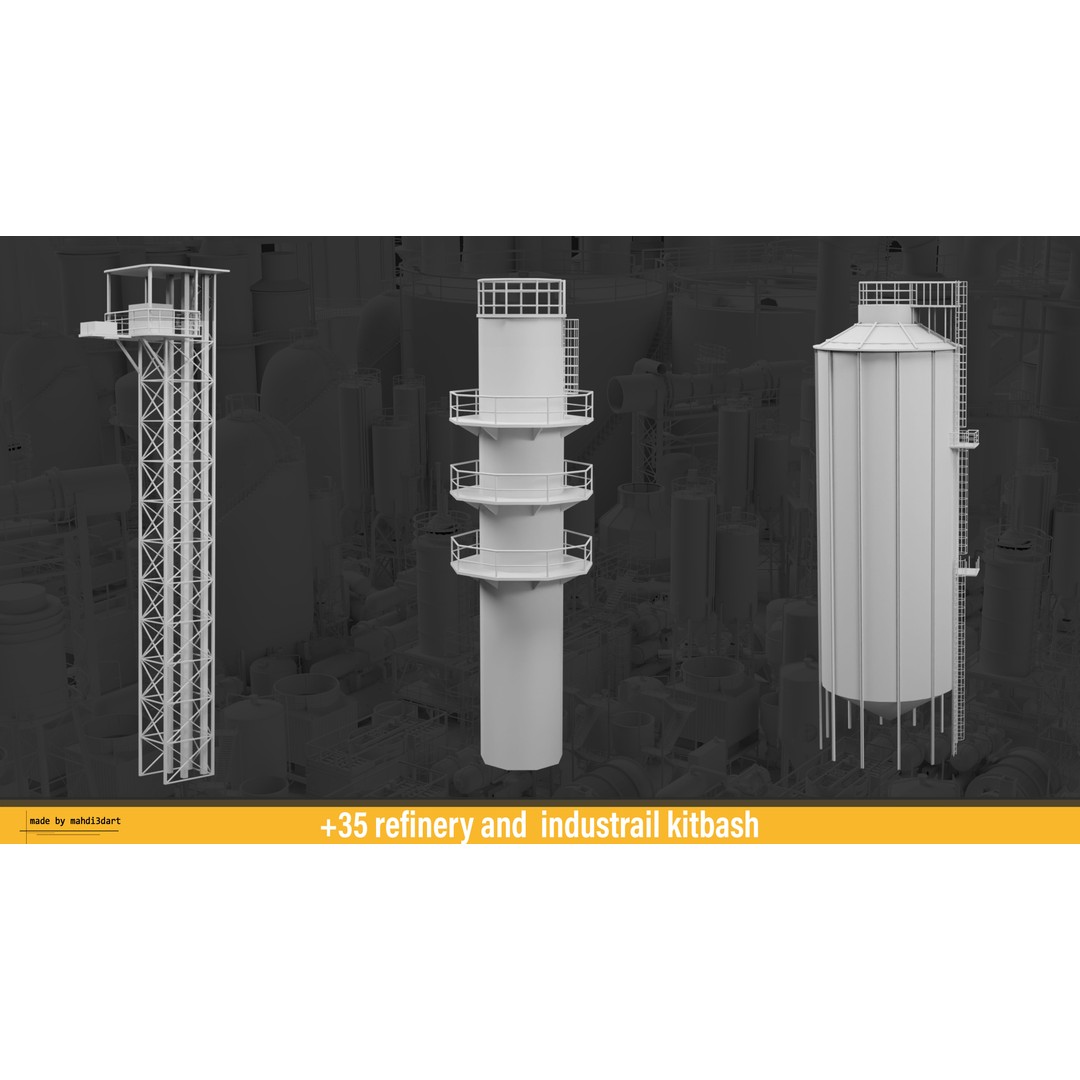 Refinery Industrial Kitbash 3D Model – High Detail Game Asset, FBX - View 11
