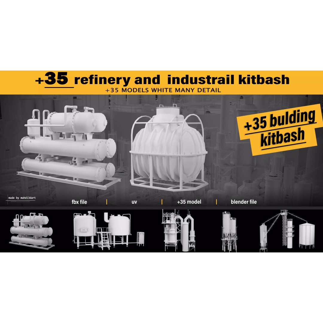 Refinery Industrial Kitbash 3D Model – High Detail Game Asset, FBX - View 2