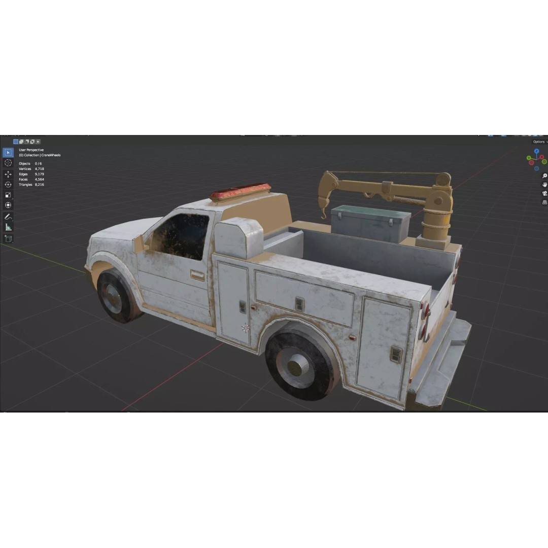 Low Poly Industrial Crane Truck 3D Model – Textured Game Asset, FBX, OBJ