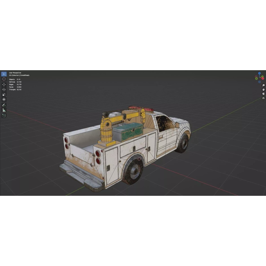 Low Poly Industrial Crane Truck 3D Model – Textured Game Asset, FBX, OBJ - View 13