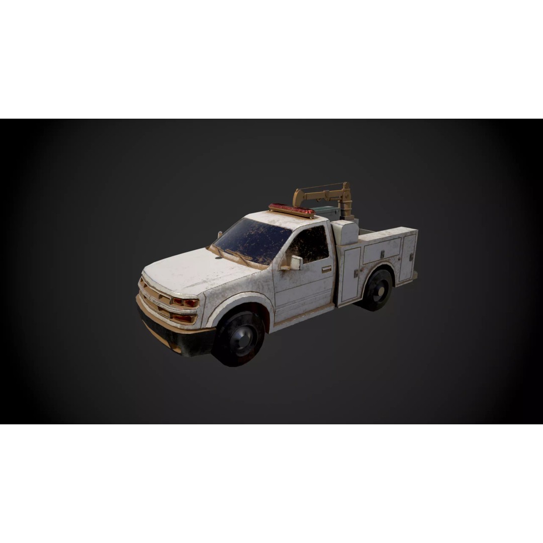 Low Poly Industrial Crane Truck 3D Model – Textured Game Asset, FBX, OBJ - View 3