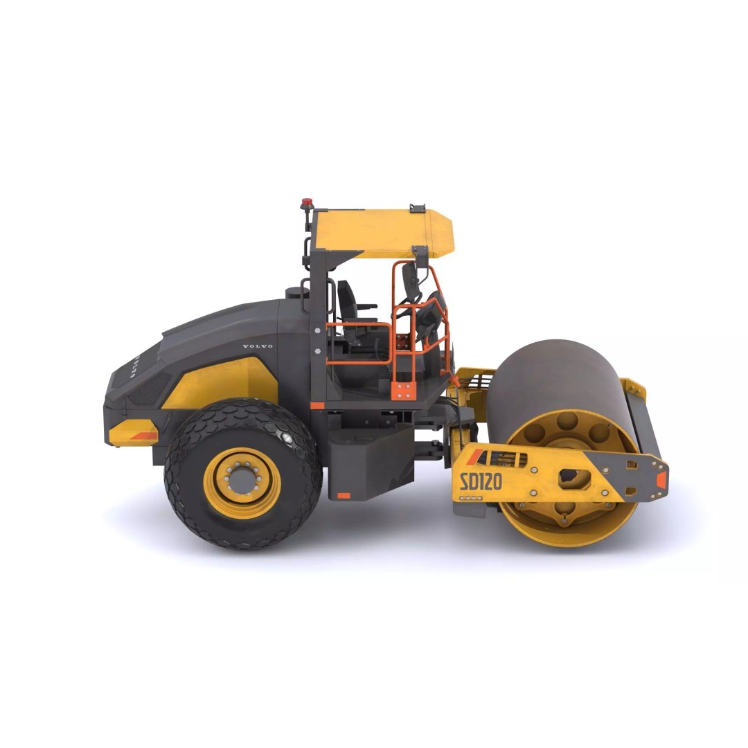 Volvo SD120 Soil Compactor 3D Model – High Poly PBR Asset, FBX/OBJ - View 6