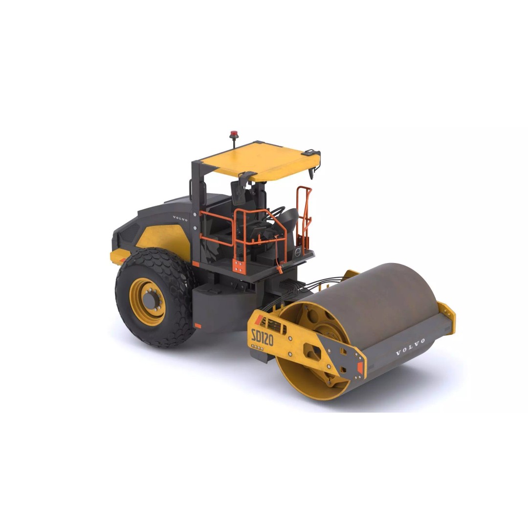 Volvo SD120 Soil Compactor 3D Model – High Poly PBR Asset, FBX/OBJ - View 8