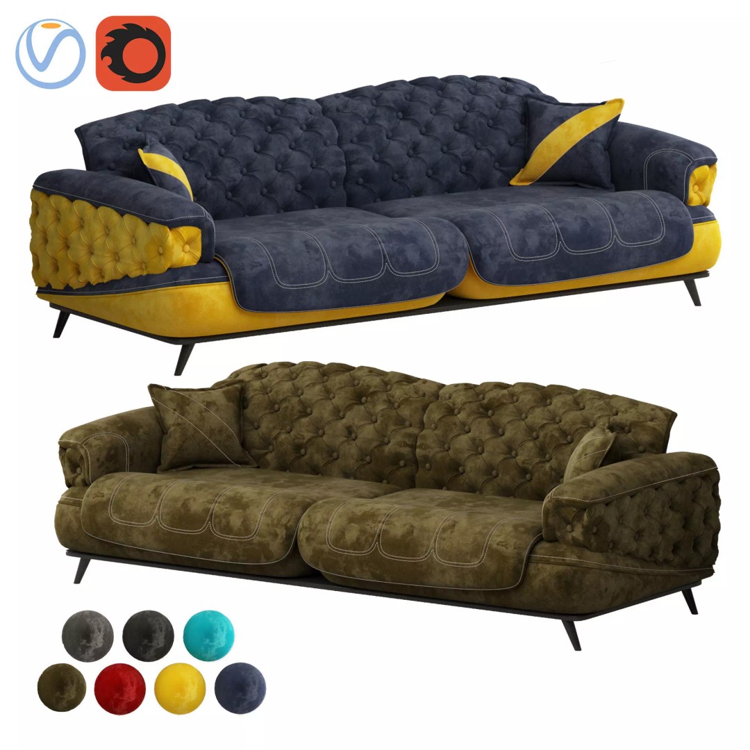 Casette Modern Sofa 3D Model – PBR Textured, Game Ready, FBX & OBJ - View 2