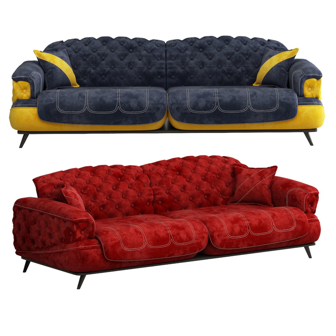 Casette Modern Sofa 3D Model – PBR Textured, Game Ready, FBX & OBJ - View 3