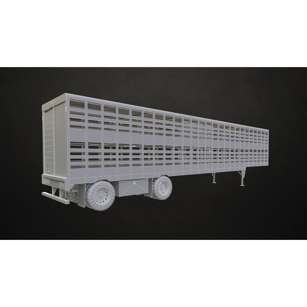 Semi Truck 3D Model – Low Poly Game Ready Livestock Trailer, FBX