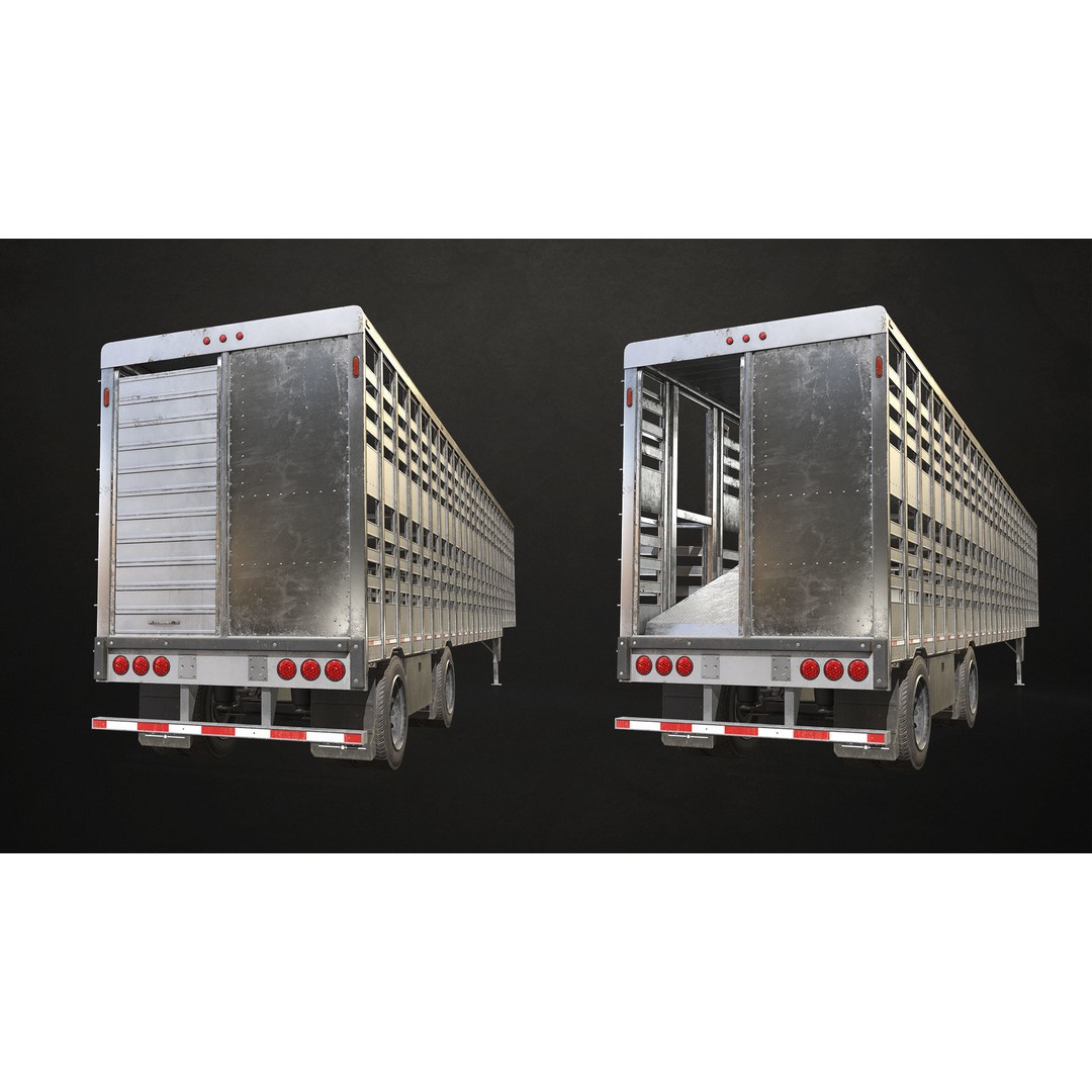 Semi Truck 3D Model – Low Poly Game Ready Livestock Trailer, FBX - View 11