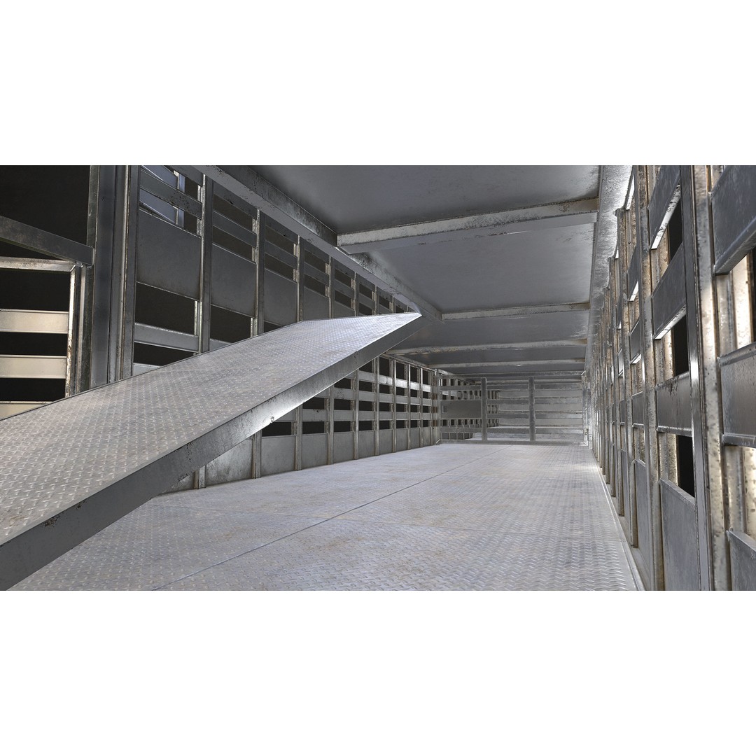 Semi Truck 3D Model – Low Poly Game Ready Livestock Trailer, FBX - View 13