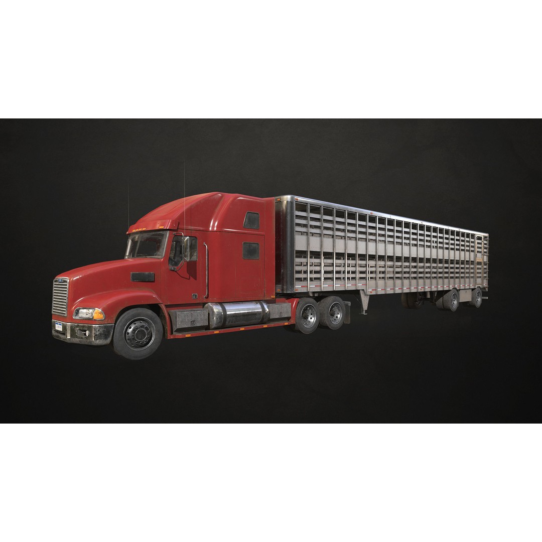 Semi Truck 3D Model – Low Poly Game Ready Livestock Trailer, FBX - View 5